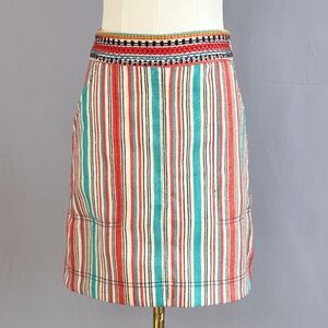 Vintage Boho Anthropologie Vertical Stripped Woven Embroidered Waistband